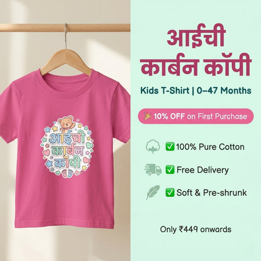 Aaichi Carbon Copy Kids Graphic T-Shirt | Cute Marathi Baby Tee for Girls 0–4 Years