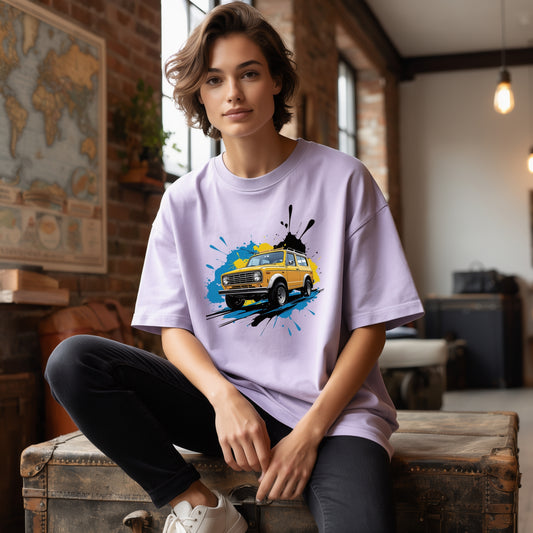 Vintage SUV Ink Splash T-Shirt | Bold Car Print Unisex Oversized Tee For Road trip | Streetwear style