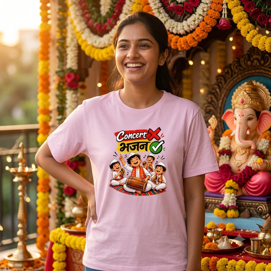 Concert vs Bhajan Funny T-Shirt – Ganpati Festival Tee for Bhajan Lovers, Ganesh Chaturthi Special
