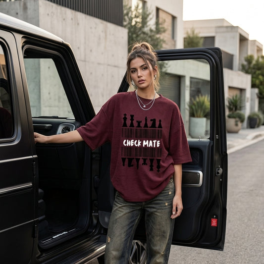 Check Mate Unisex Terry Oversized T-Shirt | XS-3XL Sizes | Maroon, Lavender, Baby Blue, Flamingo, Jade | Comfortable & Stylish for Men & Women