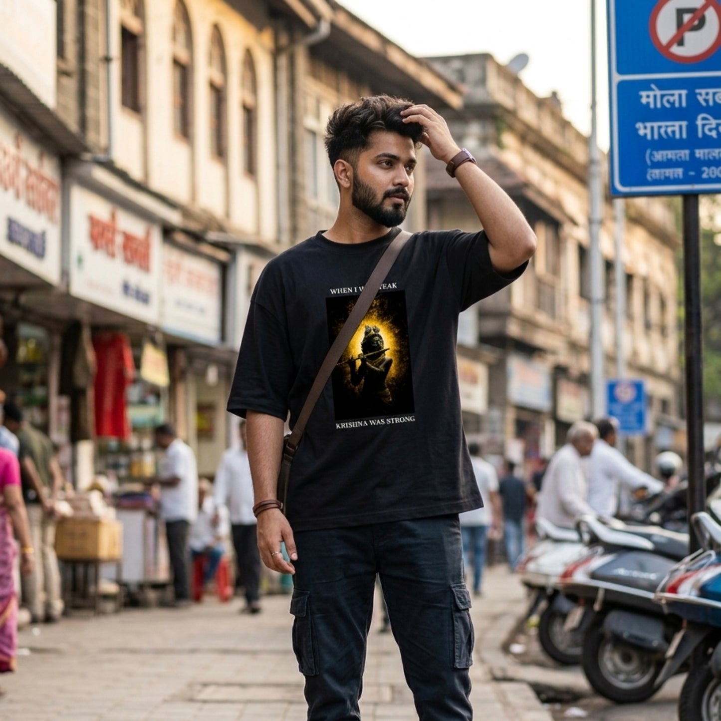 Best Lord Krishna Graphic Tshirt | When I Was Weak,Krishna Was Strong | Divine Protection Tee