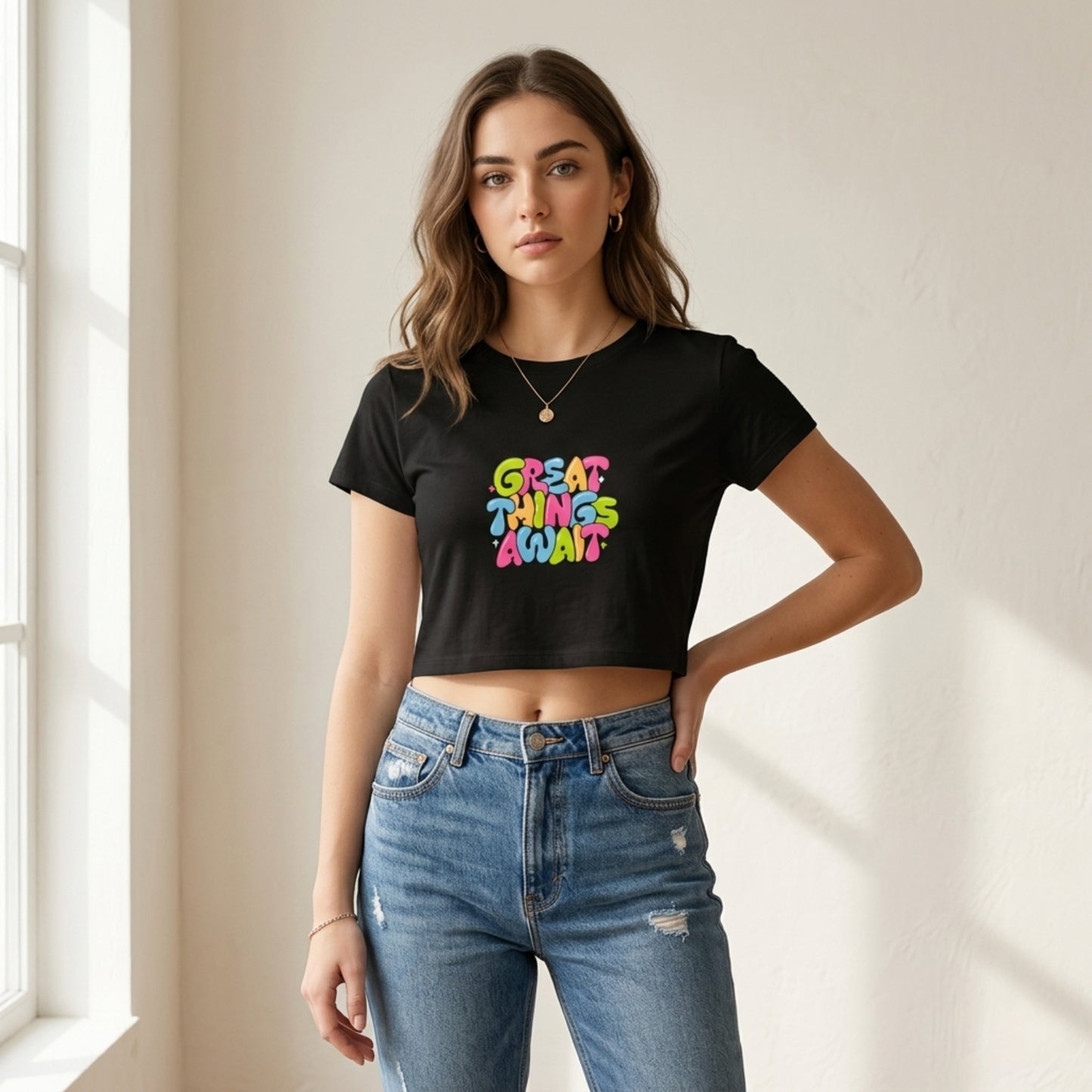 GREAT THINGS AWAIT Women's Crop Top | 180 GSM Premium Cotton | XS-XXL Sizes | Trendy Graphic Top for Indian Fashion