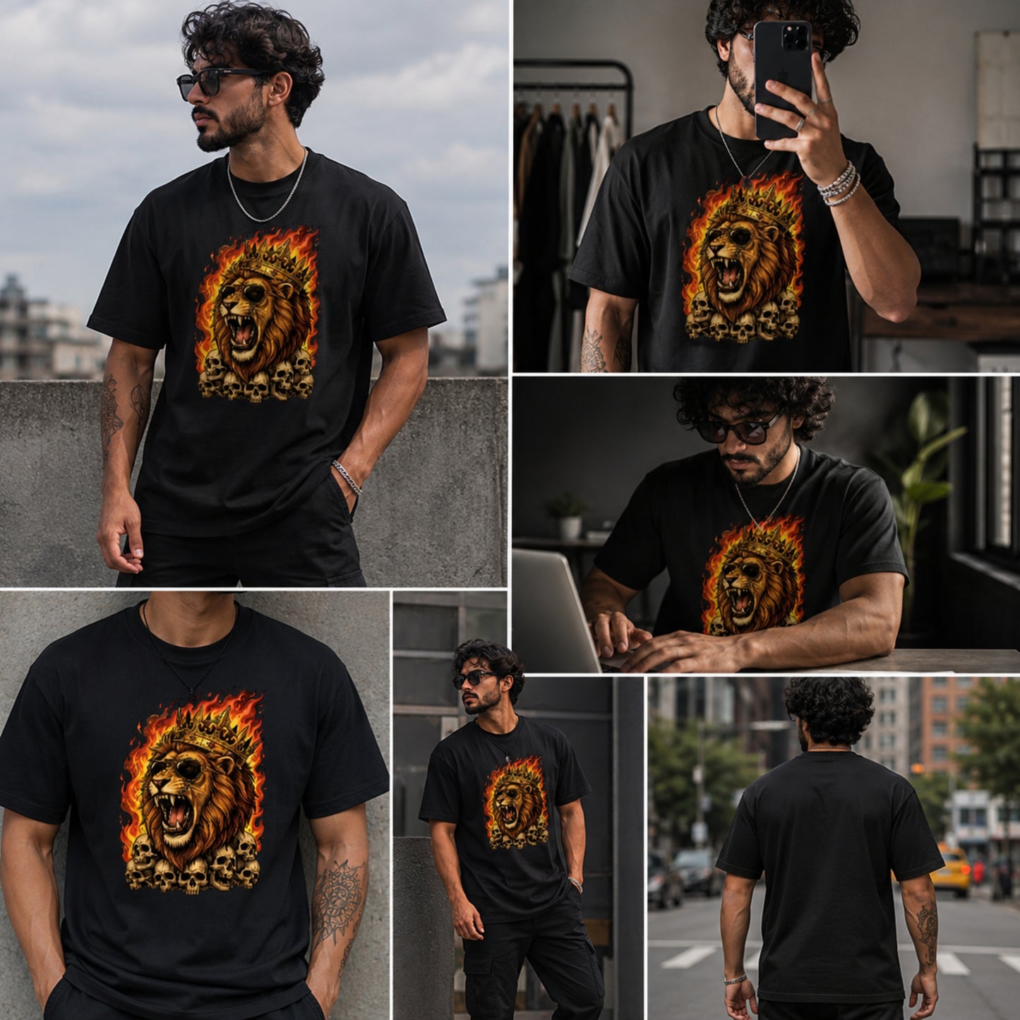 Roaring Lion Graphic T-Shirt | Flaming Skull King Cotton Tee | Streetwear Lion Print Shirt for Men Women