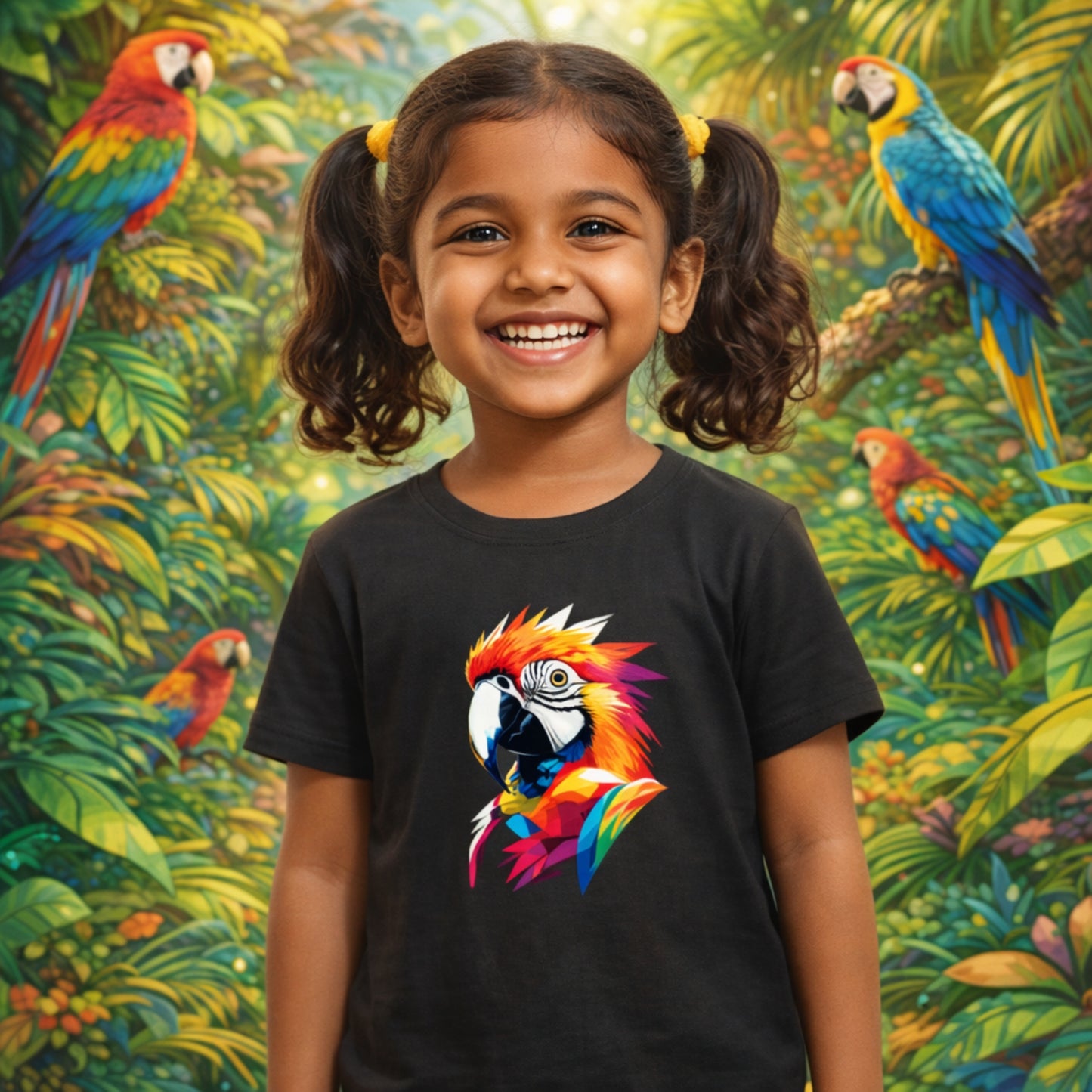Colorful Parrot Kids T-Shirt | Geometric Cute Bird Print Tees for Children