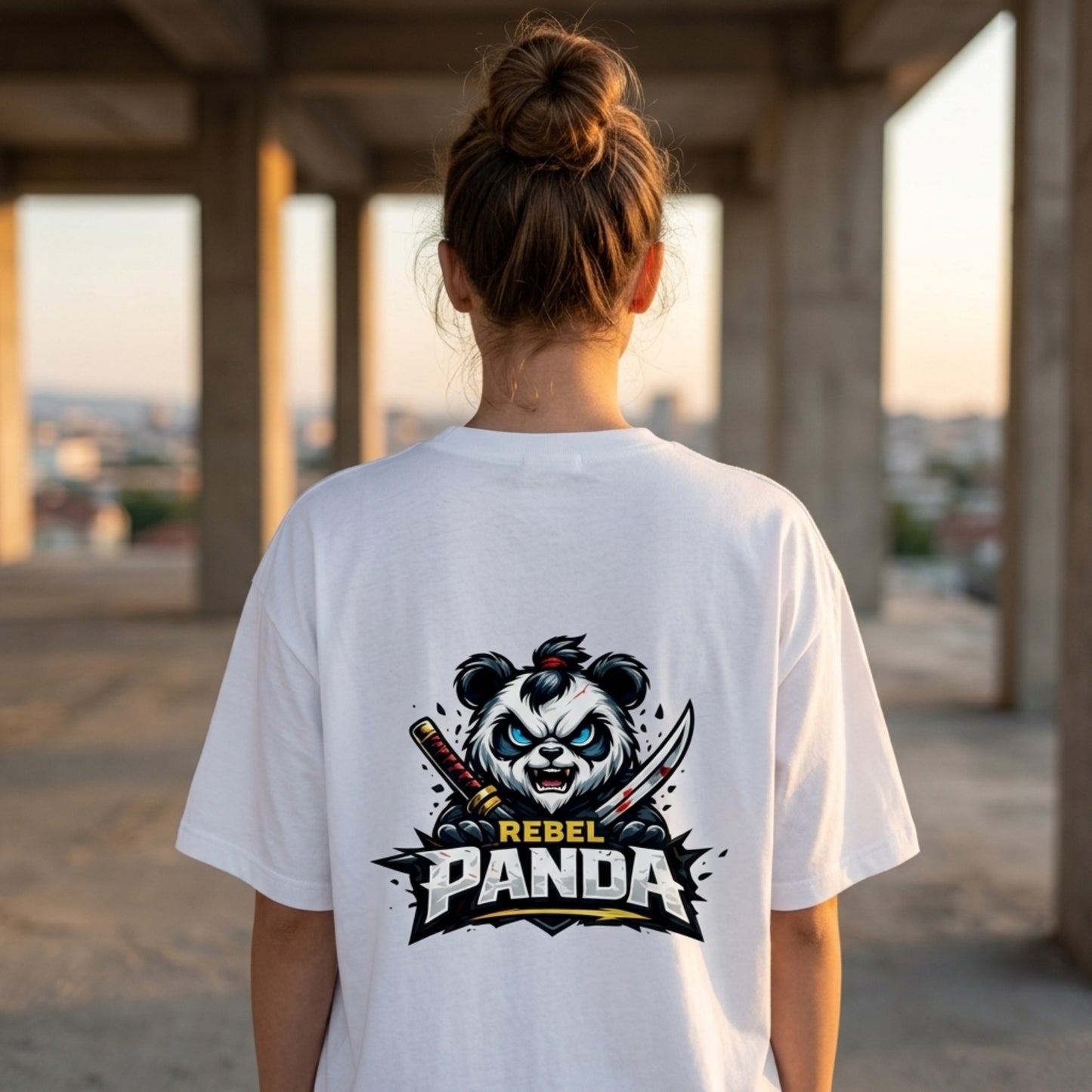 Rebel Panda Oversized T-Shirt, Samurai Anime Tee, panda lover shirt Gift
