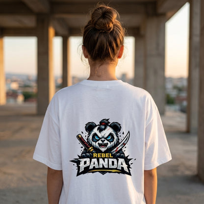 Rebel Panda Oversized T-Shirt, Samurai Anime Tee, panda lover shirt Gift