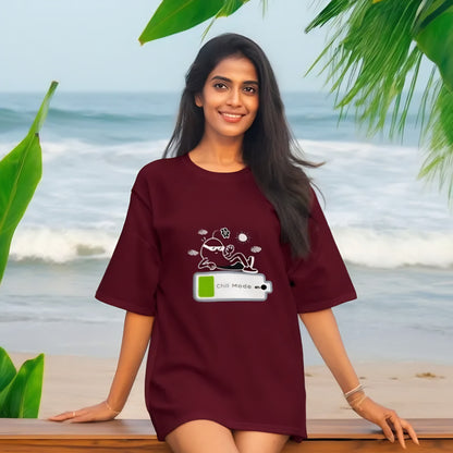 CHILL MODE ON Oversized T-Shirts for Summer Unisex Terry