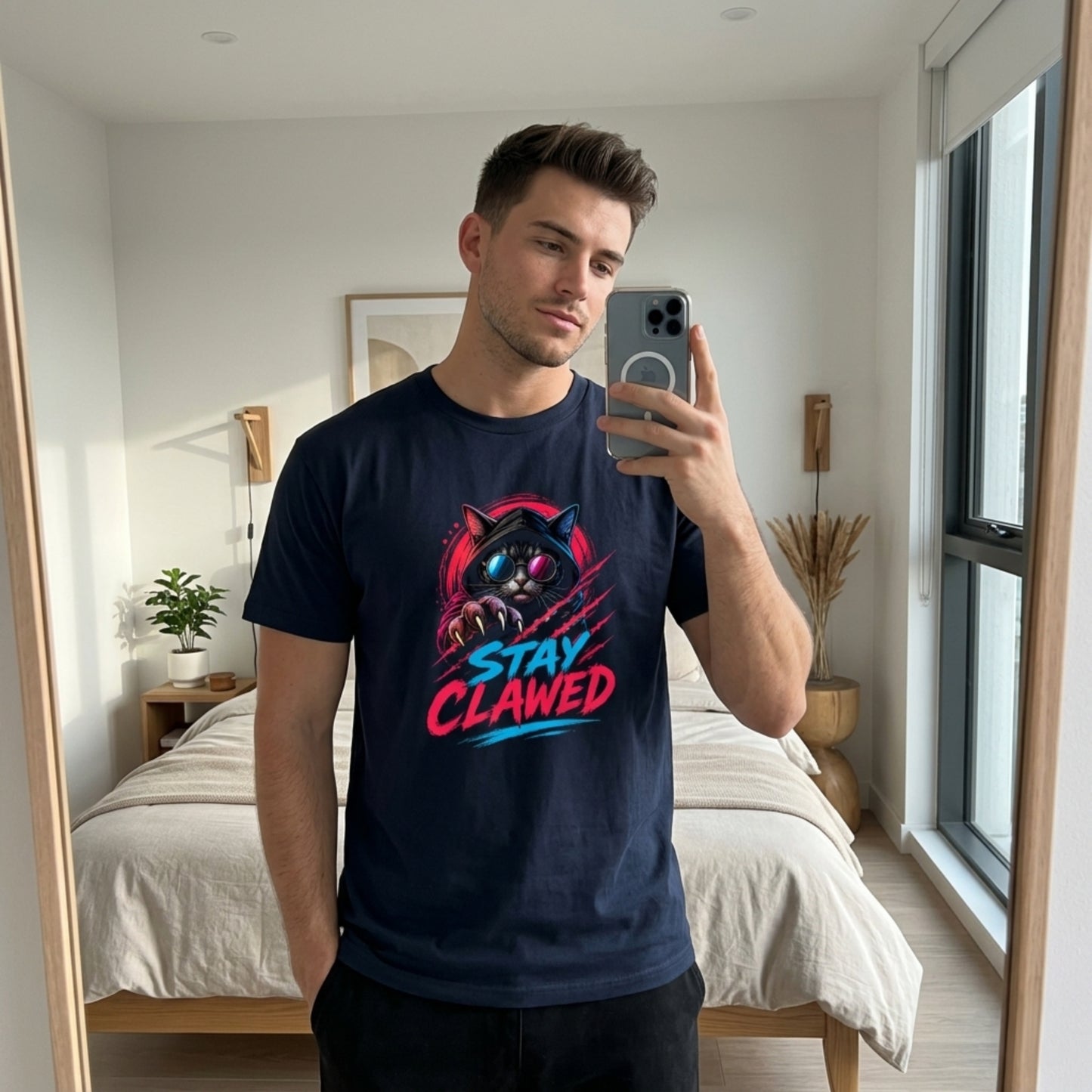 Stay Clawed Cat Streetwear T-Shirt for Men & Women | Premium Unisex Stretch Cotton Graphic Tee | Funny Cat Lover Urban Fashion Tee by TEEZLY