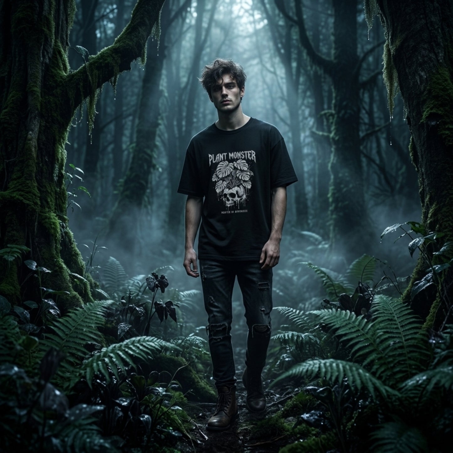 Plant Monster Graphic T-Shirt | Gothic Skull Plant Unisex Tee | Dark Aesthetic Streetwear Cotton Shirt