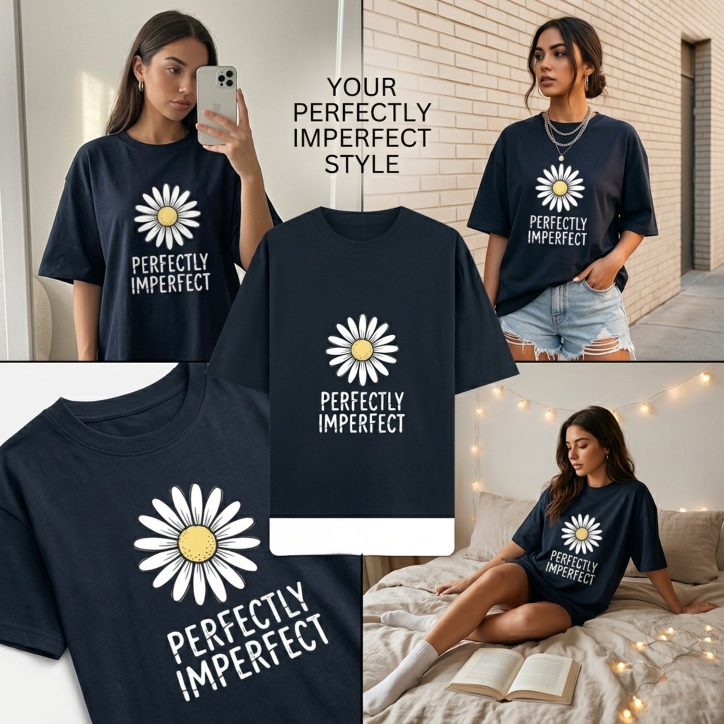 Perfectly Imperfect Oversized T-Shirt for Women | Daisy Graphic Cotton Tee | Cute Aesthetic Oversized Streetwear Shirt