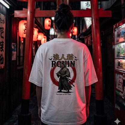 Ronin Cat Oversized T-Shirt – Japanese Samurai Streetwear Revenge Graphic Tee