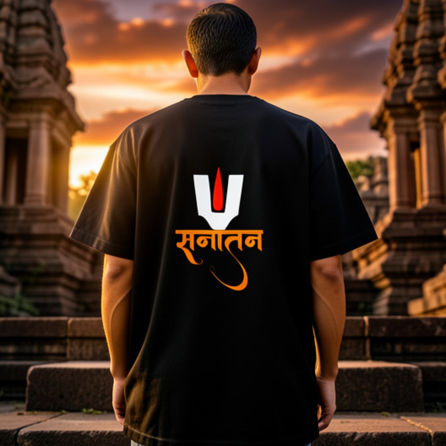 "Sanatan" Dharma T-Shirt | Spiritual Typography Unisex V-Neck Tee | Hindu Spiritual Design Shirt