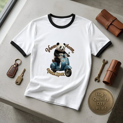 Vroom Vroom Panda Rider Ringer T-Shirt | Funny Scooter Graphic Tee | Scooter Lovers Gift