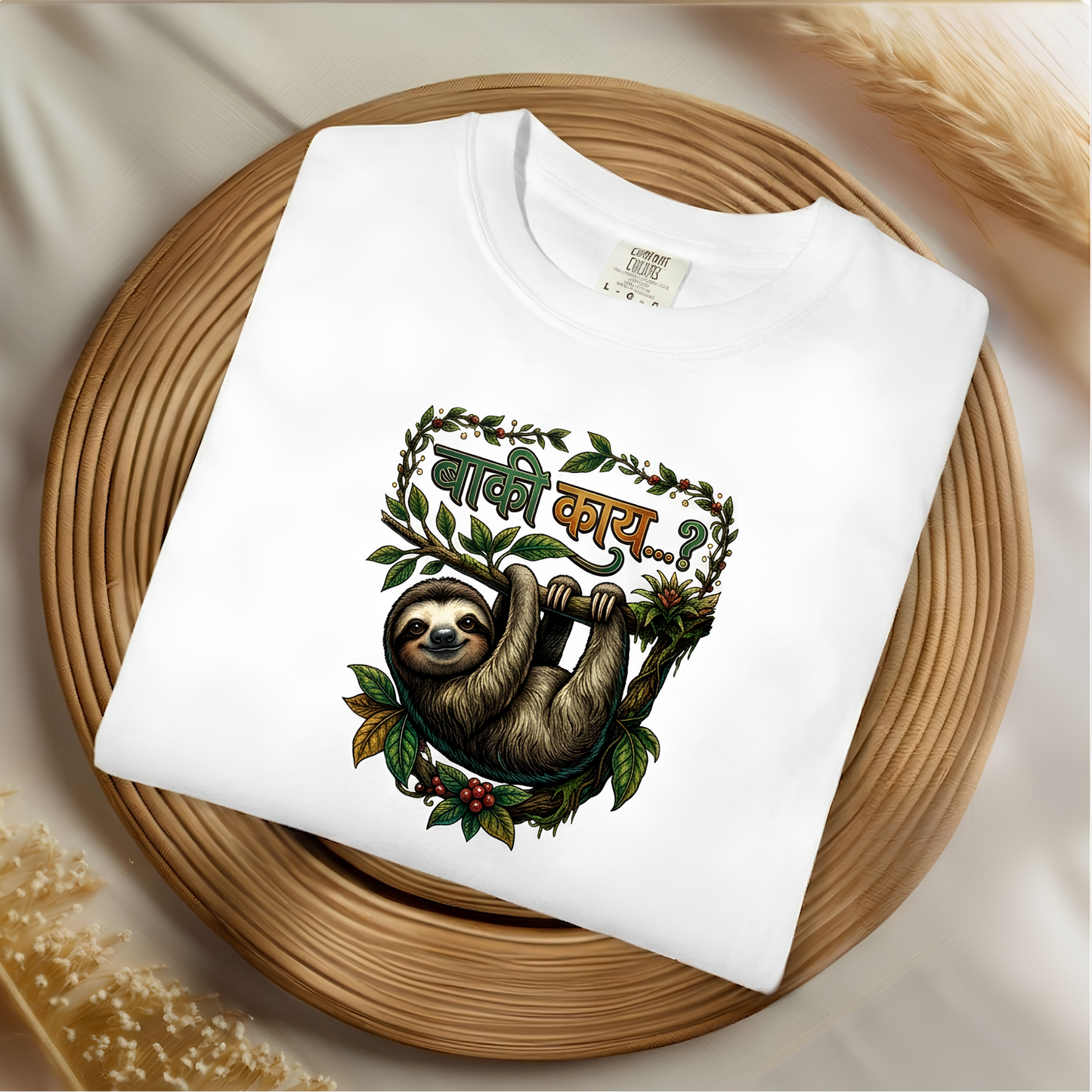 बाकी काय...? Sloth Graphic Oversized T-Shirt | Marathi Funny Tee