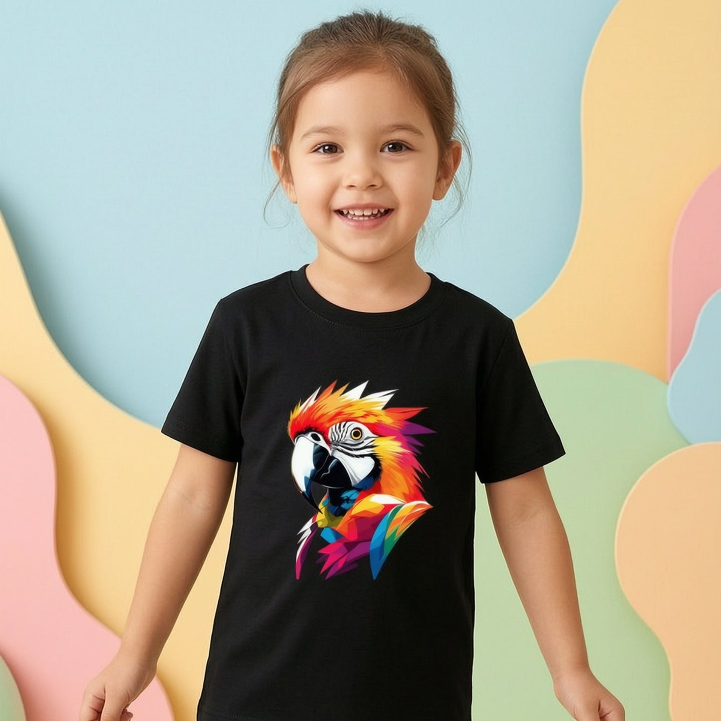 Colorful Parrot Kids T-Shirt | Geometric Cute Bird Print Tees for Children