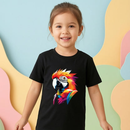 Colorful Parrot Kids T-Shirt | Geometric Cute Bird Print Tees for Children