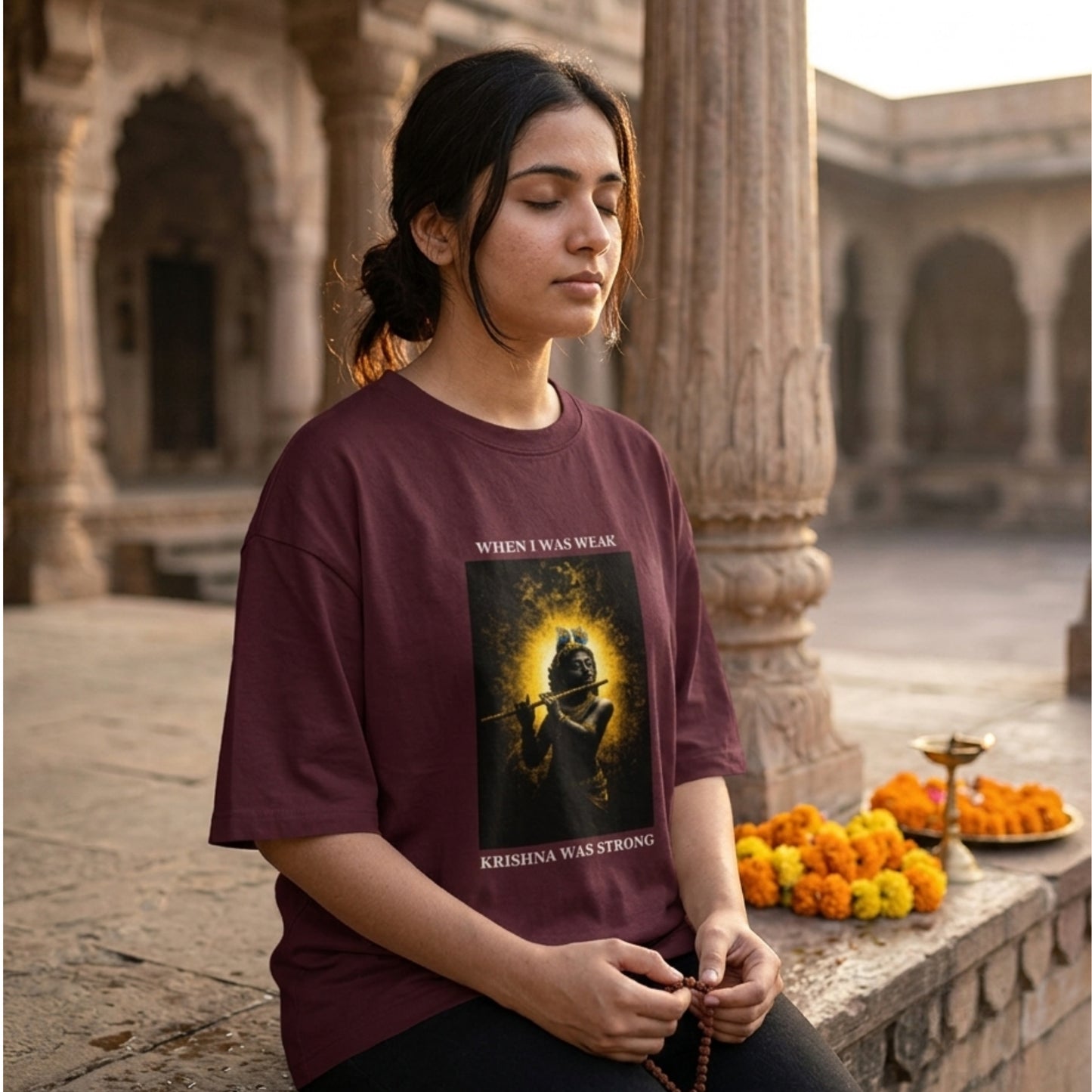 Best Lord Krishna Graphic Tshirt | When I Was Weak,Krishna Was Strong | Divine Protection Tee