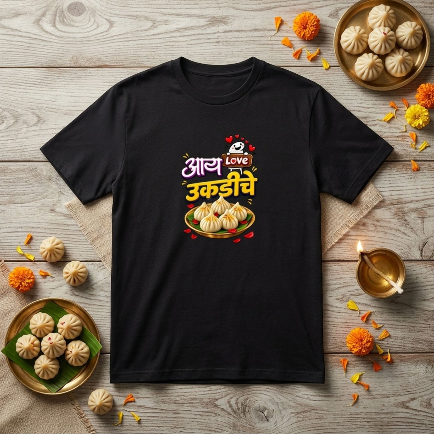 I Love Ukdiche Modak T-Shirt – Funny Foodie Tee for Ganesh Chaturthi, Marathi Modak Lovers Tee