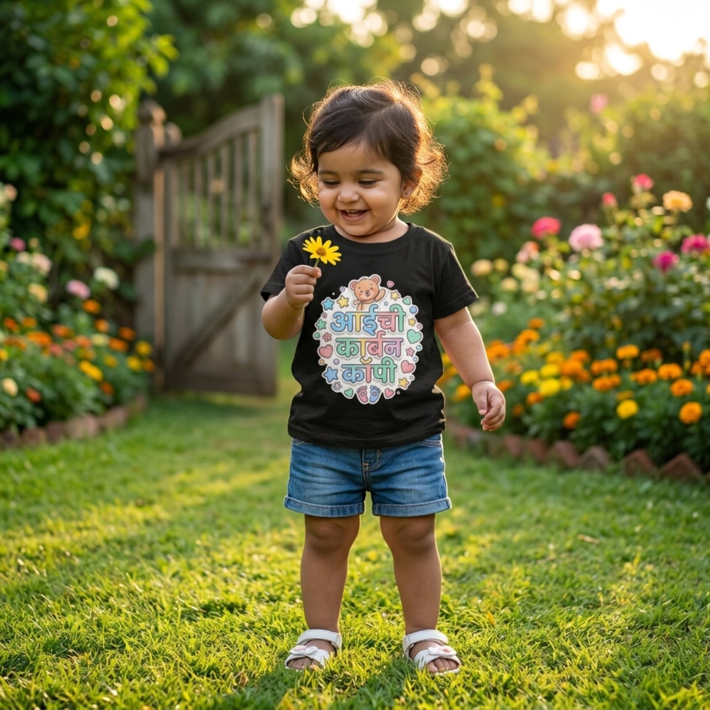 Aaichi Carbon Copy Kids Graphic T-Shirt | Cute Marathi Baby Tee for Girls 0–4 Years