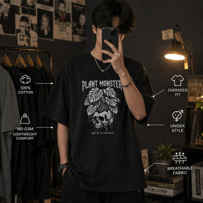 Unisex Oversized Monster T-Shirt | Gothic Skull Graphic Tee | Dark Aesthetic Streetwear Oversized Shirt