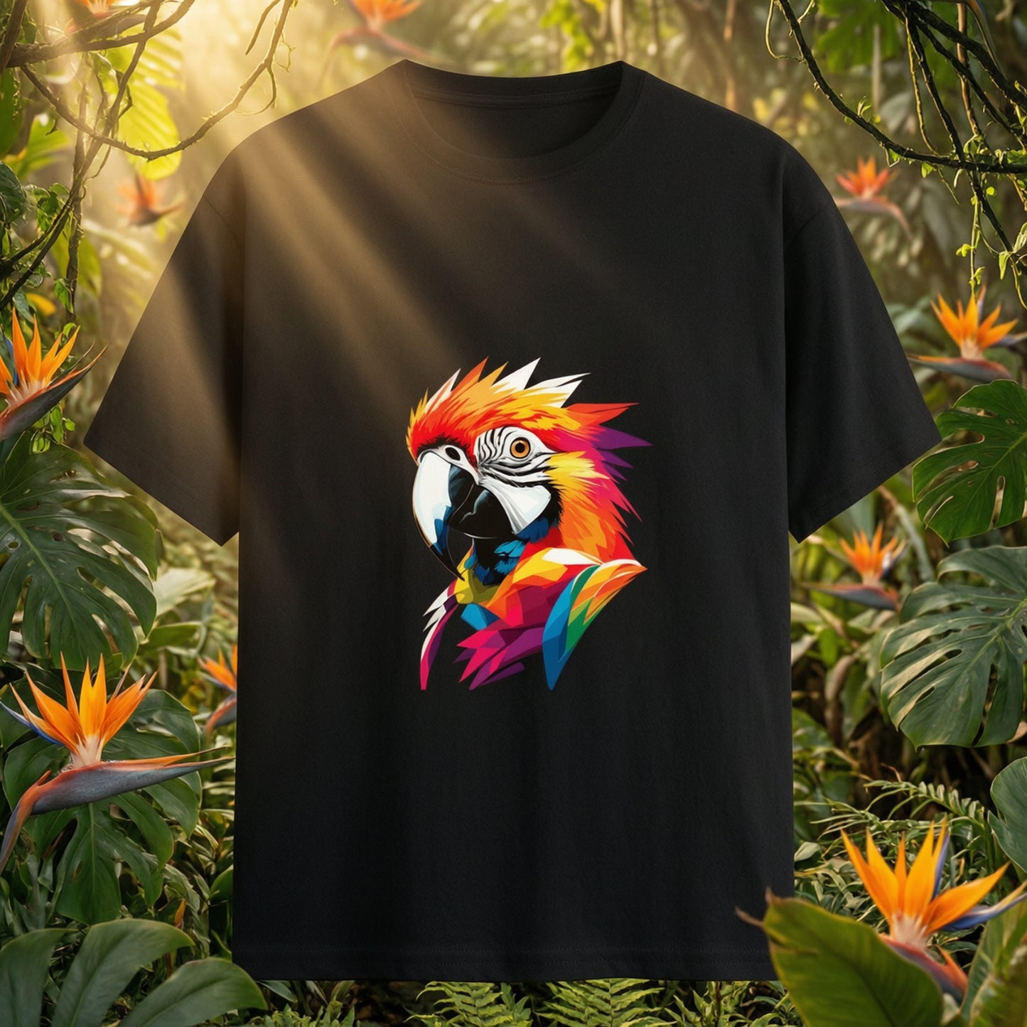 Colorful Parrot Art T-Shirt | Vibrant Geometric Parrot Print Tee for Parrot Lover