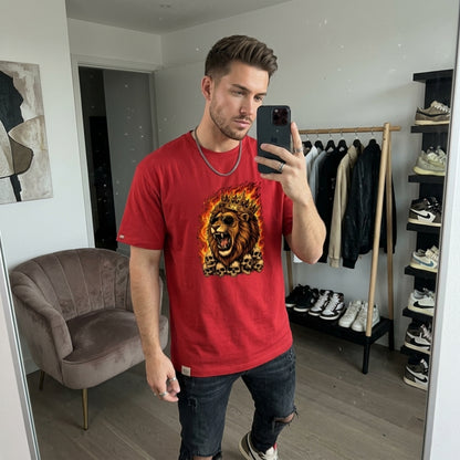 Roaring Lion Graphic T-Shirt | Flaming Skull King Cotton Tee | Streetwear Lion Print Shirt for Men Women