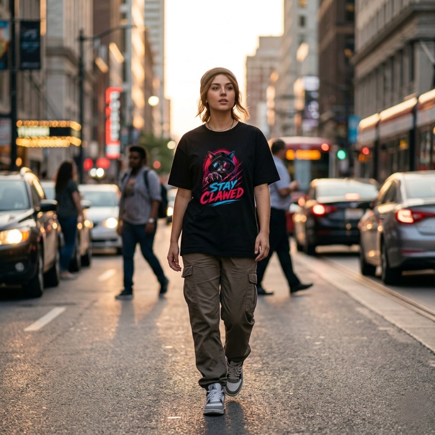 Stay Clawed Cat Streetwear T-Shirt for Men & Women | Premium Unisex Stretch Cotton Graphic Tee | Funny Cat Lover Urban Fashion Tee by TEEZLY