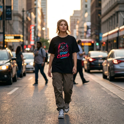 Stay Clawed Cat Streetwear T-Shirt for Men & Women | Premium Unisex Stretch Cotton Graphic Tee | Funny Cat Lover Urban Fashion Tee by TEEZLY