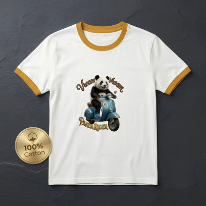 Vroom Vroom Panda Rider Ringer T-Shirt | Funny Scooter Graphic Tee | Scooter Lovers Gift