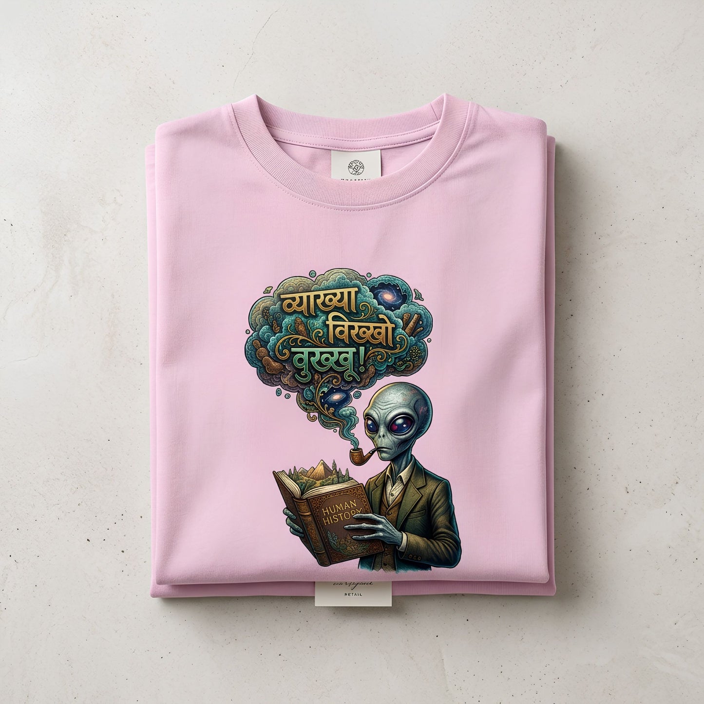 Vyakhhya Vikhho Vukkhu – Funny Marathi Alien Graphic Oversized T-Shirt | Teezly