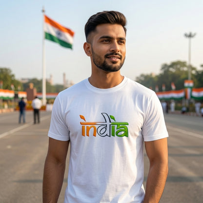 Independence Day India T-Shirt, 15 August India Pride T-Shirt For Youngsters, Tricolor Typography Tee