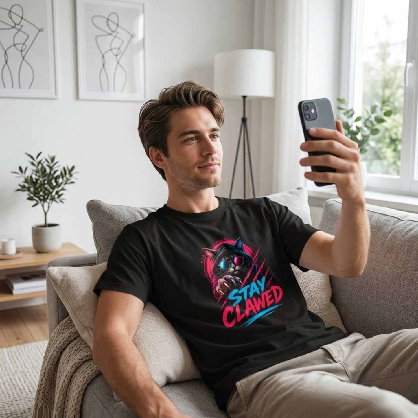 Stay Clawed Cat Streetwear T-Shirt for Men & Women | Premium Unisex Stretch Cotton Graphic Tee | Funny Cat Lover Urban Fashion Tee by TEEZLY
