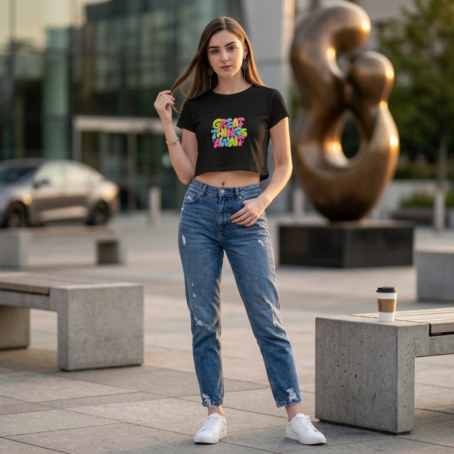 GREAT THINGS AWAIT Women's Crop Top | 180 GSM Premium Cotton | XS-XXL Sizes | Trendy Graphic Top for Indian Fashion