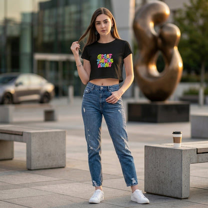 GREAT THINGS AWAIT Women's Crop Top | 180 GSM Premium Cotton | XS-XXL Sizes | Trendy Graphic Top for Indian Fashion