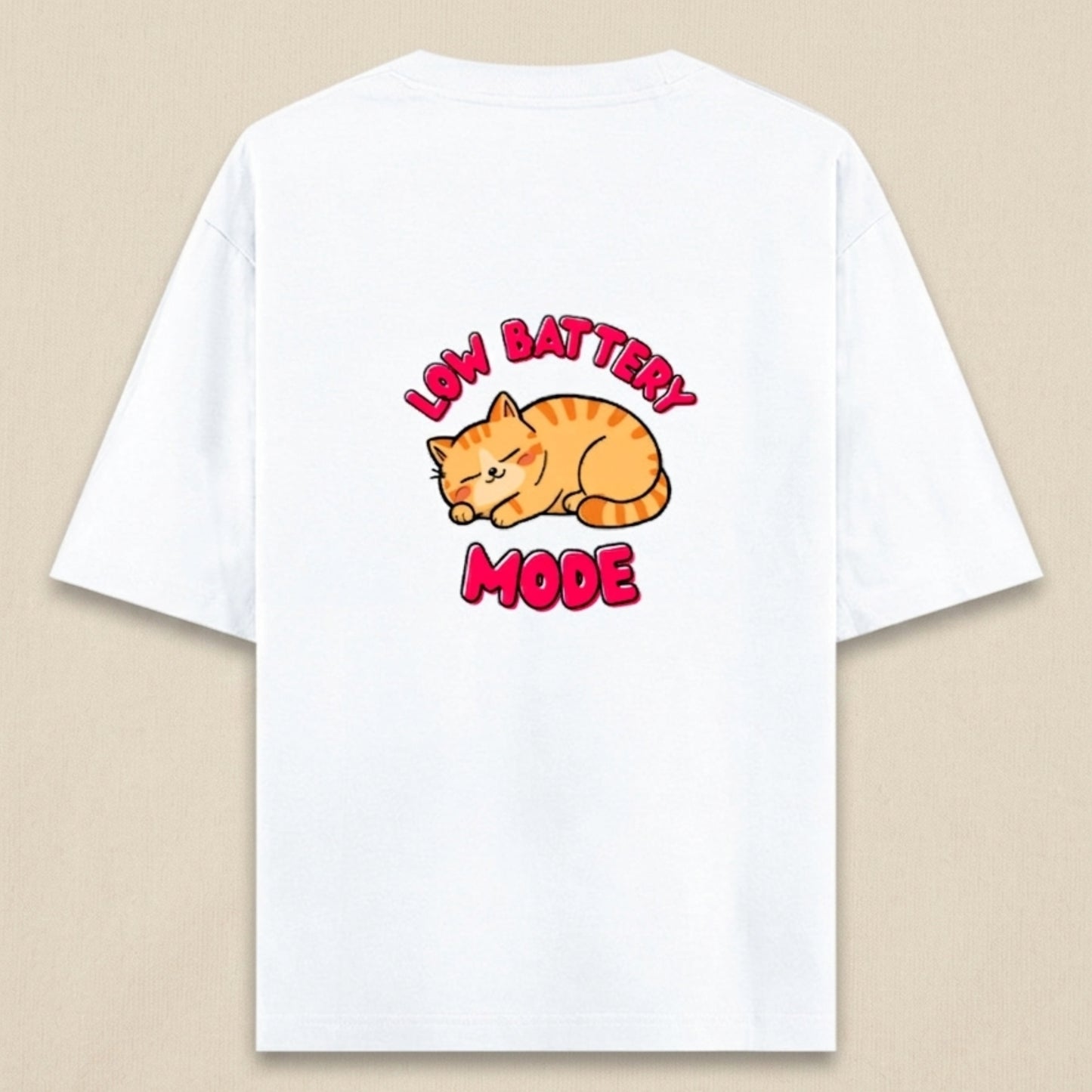 Low Battery Mode Cat Oversized T-Shirt | Funny Cat Graphic Tee for Men & Women India