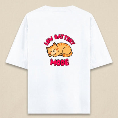 Low Battery Mode Cat Oversized T-Shirt | Funny Cat Graphic Tee for Men & Women India