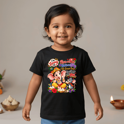 Cute Ganpati Bappa Print Girl's Crew Neck T-Shirt