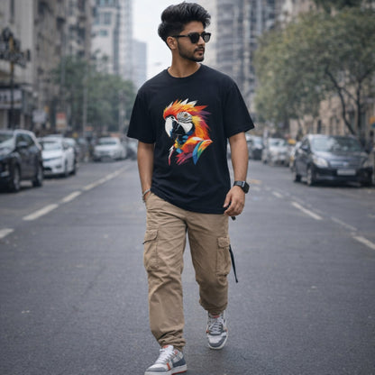 Colorful Parrot Art T-Shirt | Vibrant Geometric Parrot Print Tee for Parrot Lover