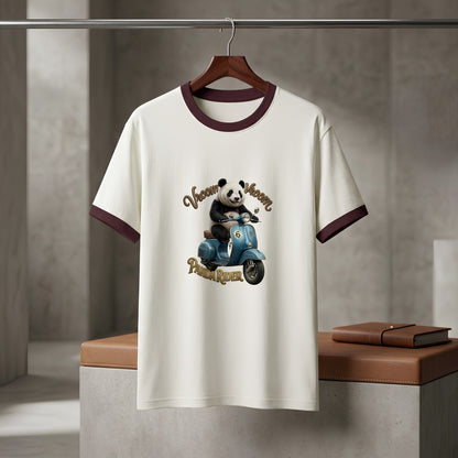 Vroom Vroom Panda Rider Ringer T-Shirt | Funny Scooter Graphic Tee | Scooter Lovers Gift