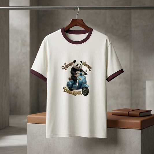 Vroom Vroom Panda Rider Ringer T-Shirt | Funny Scooter Graphic Tee | Scooter Lovers Gift
