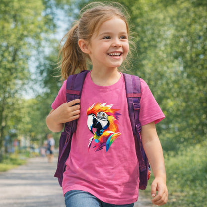 Colorful Parrot Kids T-Shirt | Geometric Cute Bird Print Tees for Children