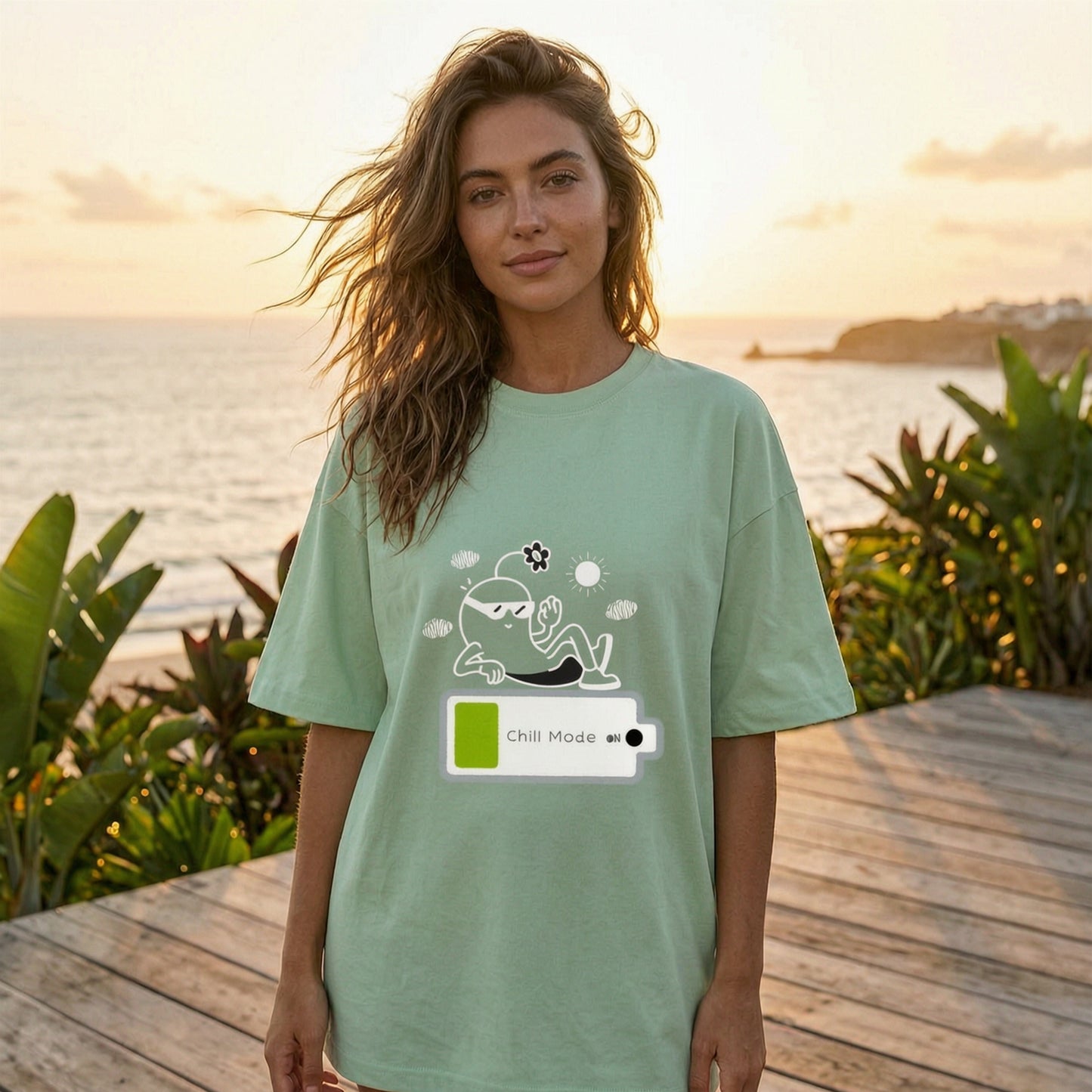 CHILL MODE ON Oversized T-Shirts for Summer Unisex Terry