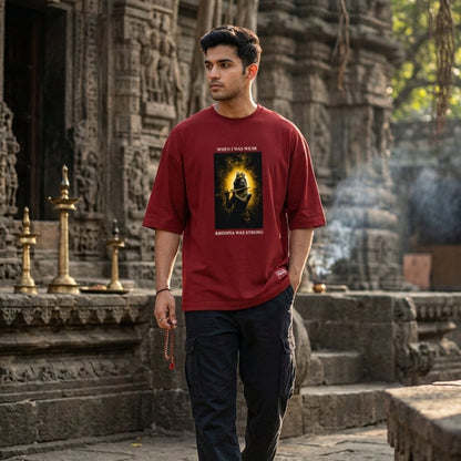 Best Lord Krishna Graphic Tshirt | When I Was Weak,Krishna Was Strong | Divine Protection Tee