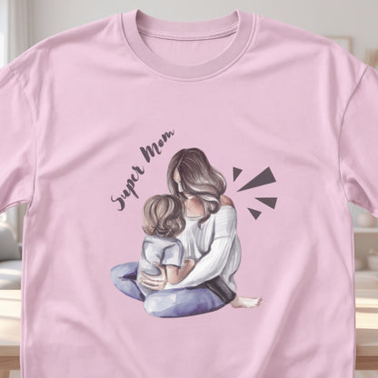 Super Mom T-Shirt for Women, Mother and Child Love Graphic Tee, Cute Mom Gift Shirt