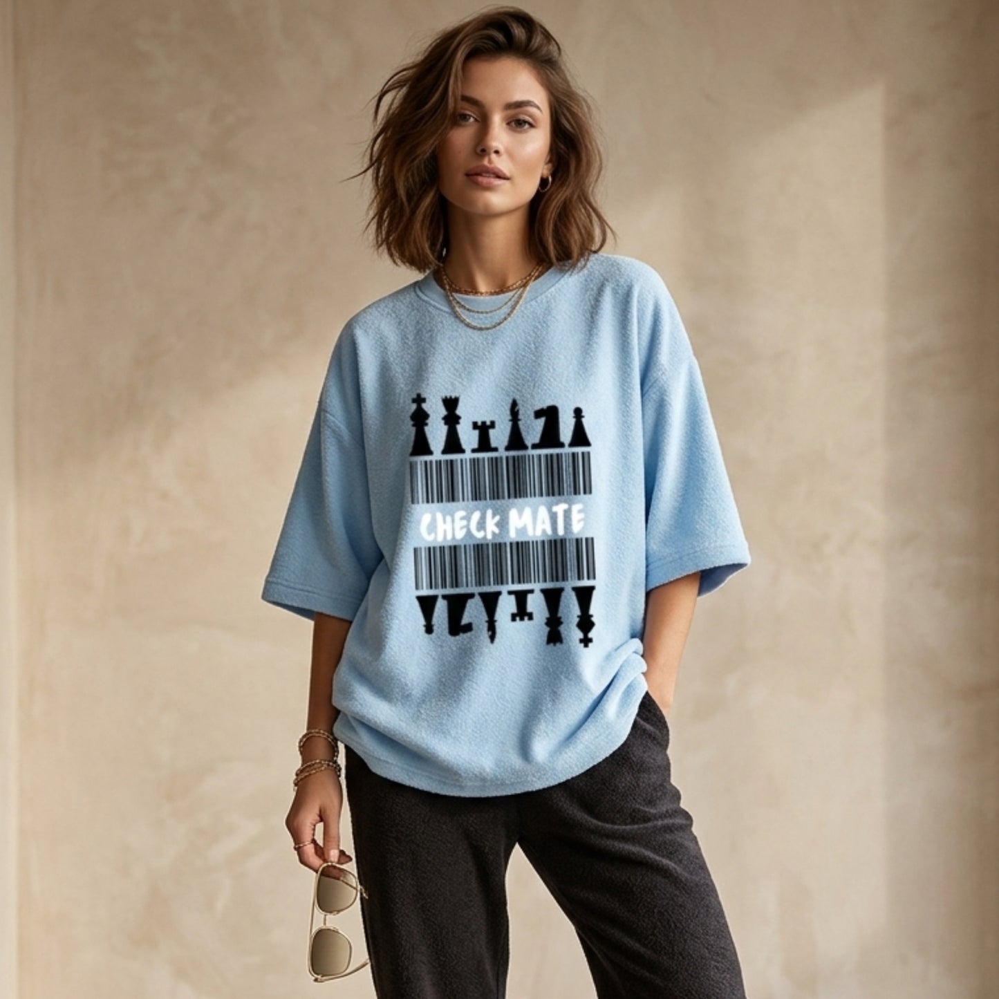 Check Mate Unisex Terry Oversized T-Shirt | XS-3XL Sizes | Maroon, Lavender, Baby Blue, Flamingo, Jade | Comfortable & Stylish for Men & Women