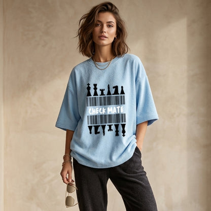 Check Mate Unisex Terry Oversized T-Shirt | XS-3XL Sizes | Maroon, Lavender, Baby Blue, Flamingo, Jade | Comfortable & Stylish for Men & Women