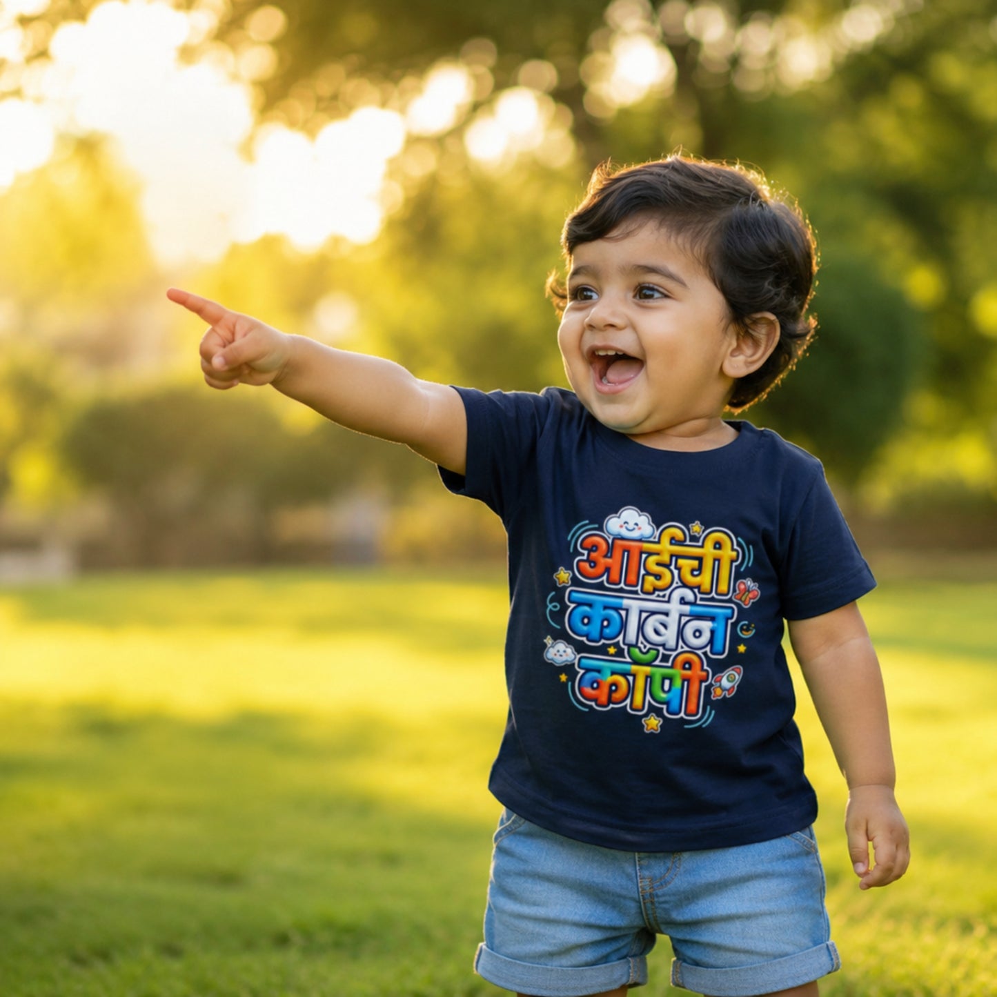 Aaichi Carbon Copy Marathi Kids T-Shirt | Bright Graphic Tee for Toddlers 0–5 Yrs