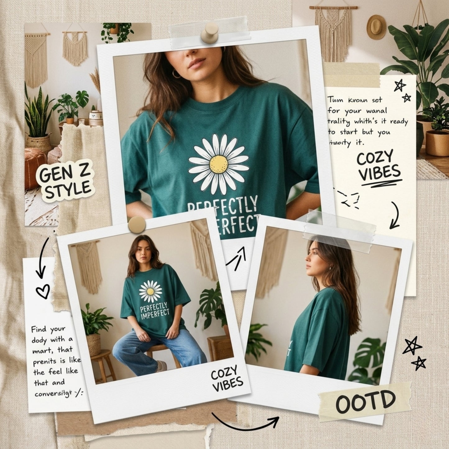 Perfectly Imperfect Oversized T-Shirt for Women | Daisy Graphic Cotton Tee | Cute Aesthetic Oversized Streetwear Shirt