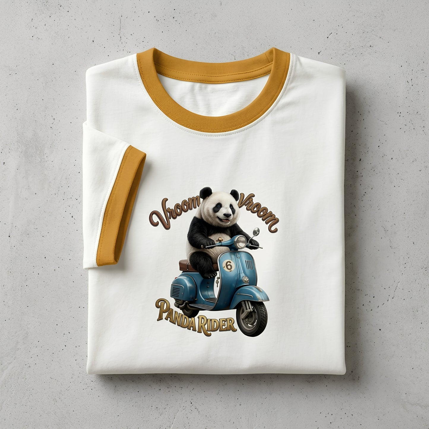 Vroom Vroom Panda Rider Ringer T-Shirt | Funny Scooter Graphic Tee | Scooter Lovers Gift