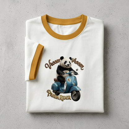 Vroom Vroom Panda Rider Ringer T-Shirt | Funny Scooter Graphic Tee | Scooter Lovers Gift